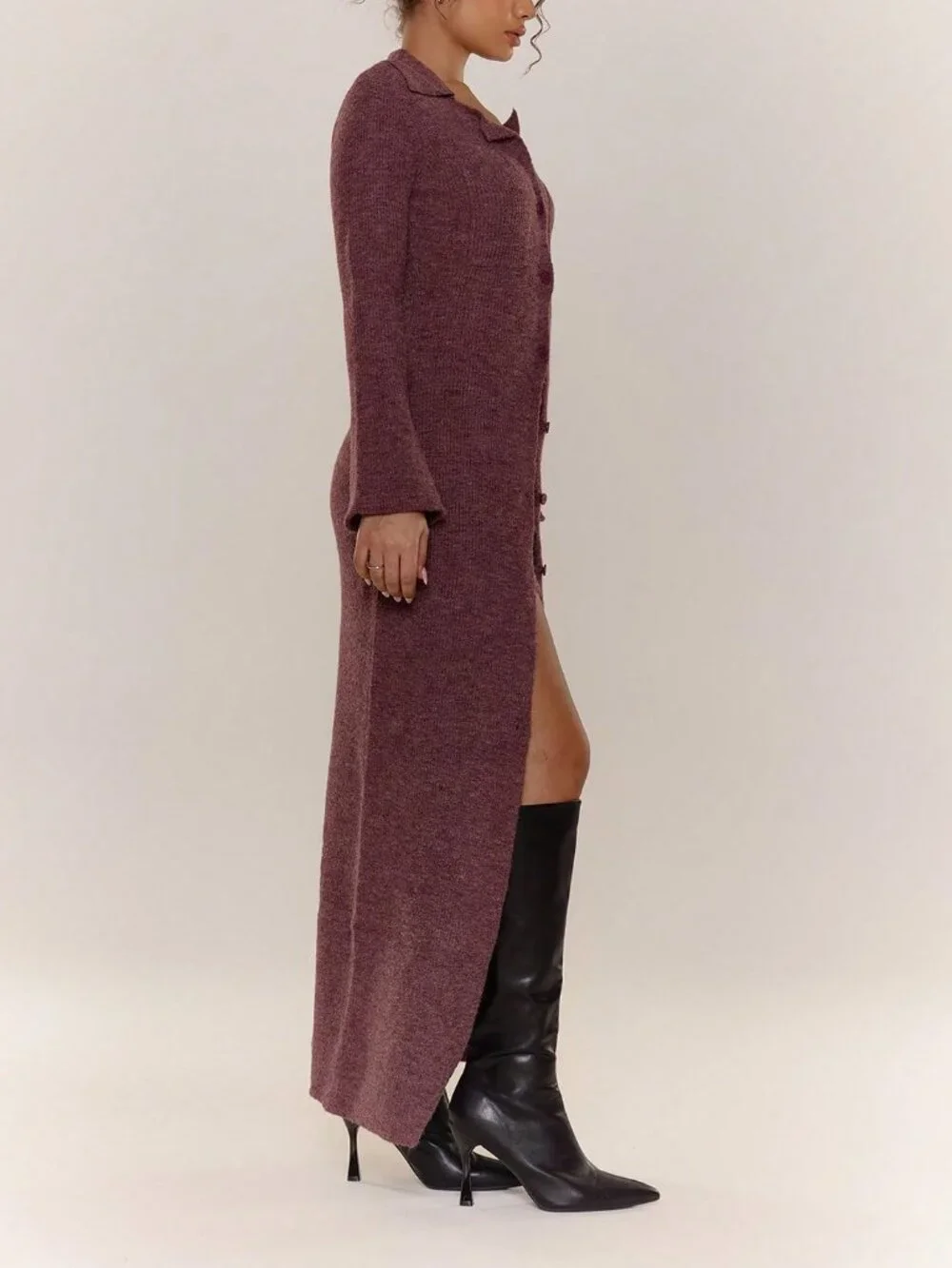 Red Violet Casual Women's Knit Button-Down Cardigan & Mini Skirt Set